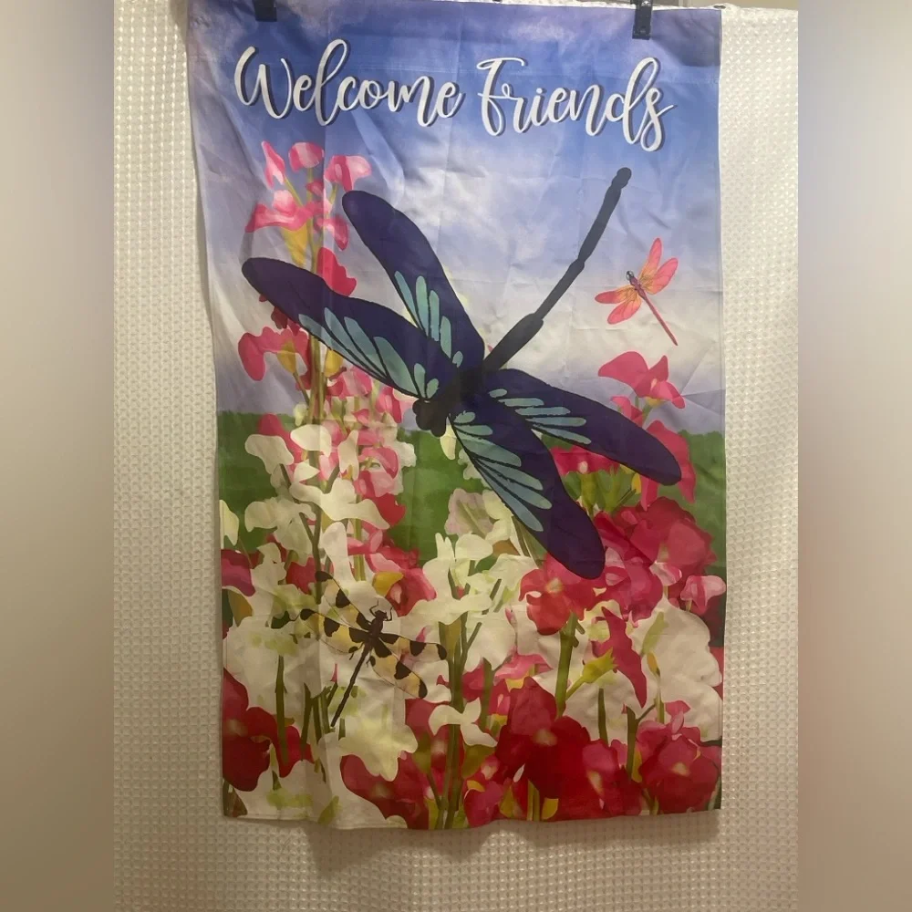 Welcome Friends Dragonfly Garden Flag